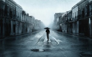 Sad-Man-With-Umbrella-Walking-In-A-Lonely